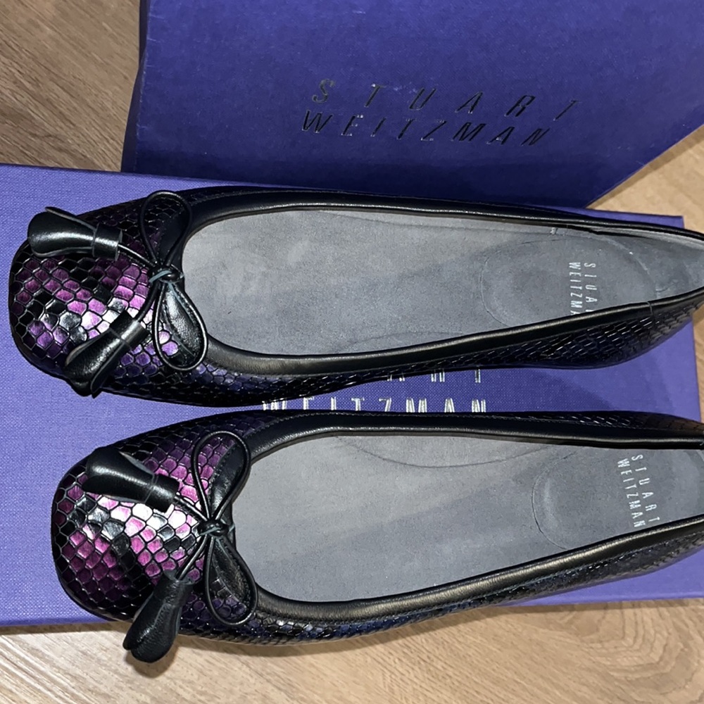NEW IN THE BOX Stuart Weitzman TULIPBOW Viola rainbow BOA ballet flats size 7.5 - Picture 2 of 6